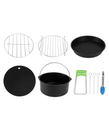 Zerodeko 7pcs Air Fryer Accessories Airfryer Griddle Pan Air Fryers Round Roasting Rack Frying Pot Kit Air Fryer Cake Pan Baking Supplies Frying Tool Household Frying Pan Electric Fryer Black M