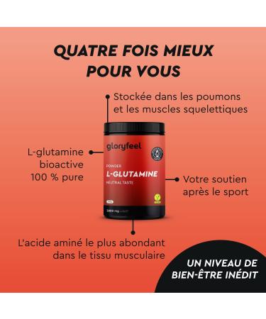 L-GLUTAMINE Powder 600 g 5000 mg High Dosed 100% Pure Bioactive Glutamine Essential Amino Acid Neutral Taste Vegan No Additives and Laboratory Tested Premium Quality gloryfeel - Buy Online on GoSupps.com