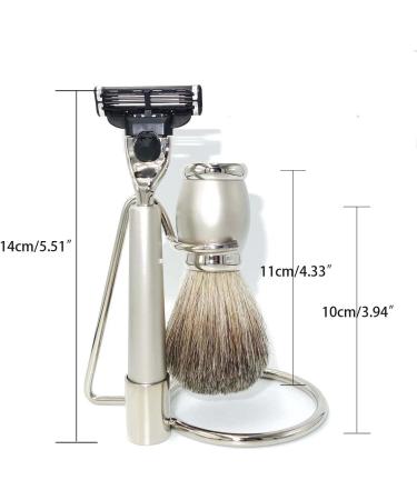 HRTC Men's Shaving Brushes & 3-Layer Razor Holder - Premium Travel Set with Pure Roof Hair Nodes 11x13.5cm Silver - Buy Online on GoSupps.com