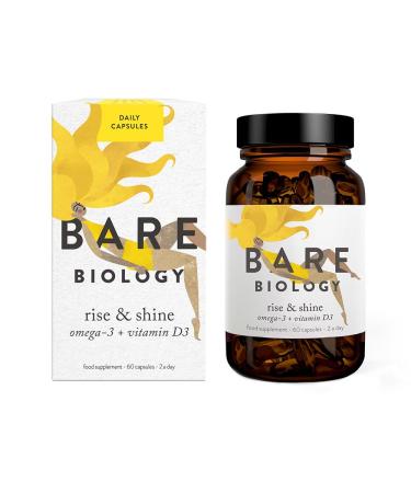 Bare Biology Rise & Shine Omega 3 Fish Oil + Vitamin D3 High Strength EPA & DHA from Sustainably Sourced Fish Immune Health Supplement (60 Capsules)