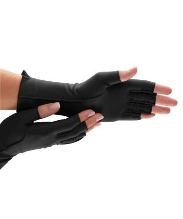 isotoner Women & Men Arthritis Compression Rheumatoid Pain Relief Gloves for joint support with Open/Full finger design Black Medium One Pair of Open Finger Gloves-black