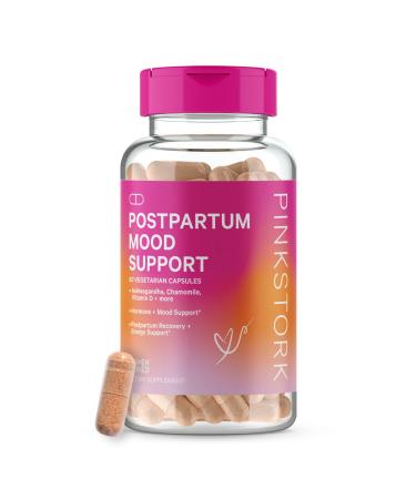 Pink Stork Postpartum Mood Support: Balance Hormones with Ashwagandha, Recovery with Prenatal Vitamins, Postpartum Essentials Formulated for Breastfeeding, Women-Owned, 60 Capsules