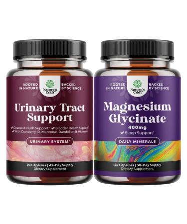 Bundle of D Mannose Capsules for Urinary Tract Health for Women Fast Acting Super Concentrated Cranberry 90ct and Pure Magnesium Glycinate 400mg Per Serving for Mood Sleep and Relaxation