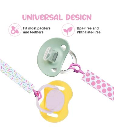 8Pcs Girls Baby Pacifier Clips - Dummy Clip Soother Chains with Silicone Ring Adapter for Dummies, Soothers, Teething Toys - Newborn Essentials in Pink - Buy Online on GoSupps.com