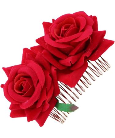 ibasenice Red Garland Hair Flowers Clips- Flamenco Dancer Hairpins Floral Hair Accessory 3D Rose Flower Hair Comb Headpieces Wedding Hair Clip Headwear Barrette Bride Accessories - Buy Online on GoSupps.com