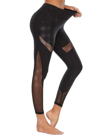 CSTOWN Women's High Waist Yoga Pants | Side Pockets | Mesh Insert | Tummy Control Leggings | Large Black - Buy Online on GoSupps.com