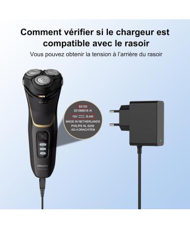 Charger for Philips HQ8505 Razor | Compatible with Series 9000 7000 3000 1000 QP6510 QP6520 HQ8160 HQ9100 HQ6070 | 15V Charging Cable Adapter - Buy Online on GoSupps.com