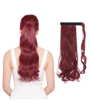 Ponytail Extension Wrap Around Long Straight Curly Clip in Ponytail Hair Extensions for Women Brown Black Blonde Hairpiece 17"-Curly Maroon mix Dark Red Maroon mix Dark Red 17 Inch