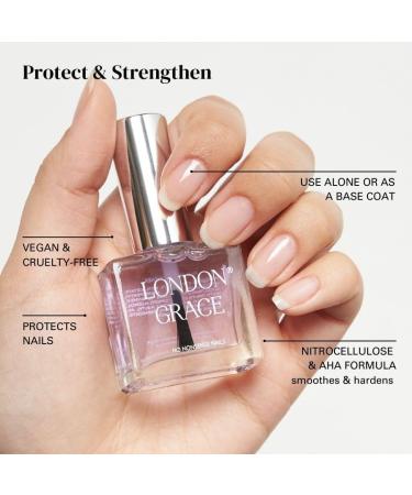 London Grace Nail Strengthener Base Coat | Paraben Free Hardener | Vegan Eco-Friendly & No Nasties Formula | Long-wearing Nail Growth Treatment - Buy Online on GoSupps.com
