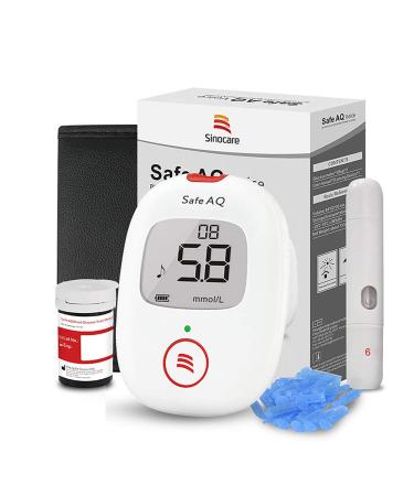 Diabetes Test Kit Blood Sugar Tester 2019 Upgrade with Voice Reminder and Light Warning Blood Glucose Monitor with Test Strips x 25 and Lancet x 25 Sinocare Safe AQ Voice Glucometer -in mmol/L Safe AQ Voice glucometer kit x25