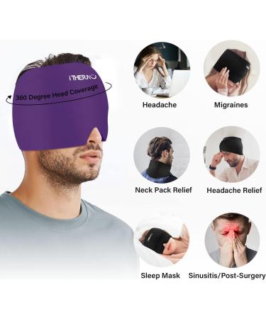 Itherau Migraine Mask | Adjustable 360 Headache Relief Cap | Cold Warm Compress Gel for Sinus & Eye Swelling - Purple - Buy Online on GoSupps.com