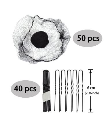 Black Hair Nets - 50 Pcs Invisible Elastic Mesh with 40 U Shaped Hair Pins for Women Hair Buns - Medium Size - Buy Online on GoSupps.com