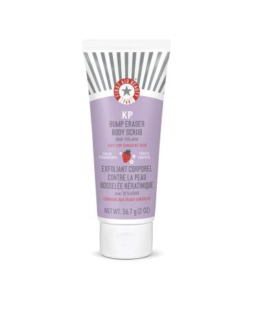 First Aid Beauty - KP Bump Eraser Body Scrub with 10% AHA Keratosis Pilaris Exfoliating Skin Cleanser with 10% Lactic Acids Glycolic Pumice & Bisabolol Reduces Bumps Strawberry Scent 2 oz