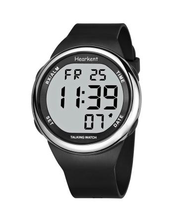 Hearcent-speaking wristwatch for visually impaired and older people speaking clock French voice for blind with a large LCD display silver