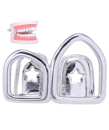 Wudaizhi Hip Hop Hohl Open Face Double Dnags Caps Teeth Covering Punk Grill Tooth Cap Cosplay Party Rapper Jewelry Decor Dekor Silver-
