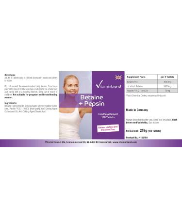 Betaine + Pepsin - 180 Tablets | Digestive Enzyme Supplement for 60 Days | Enhance Digestion | Vitamintrend  - Buy Online on GoSupps.com