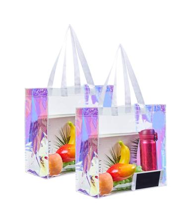 Clear Tote Bag, 2-Pack Stadium Approved Hologram Clear Bag, Great for Sports Games, Work, Security Travel, Stadium Venues or Concert, 12"X 12"X 6"