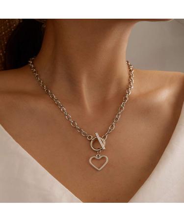 Missgrace Dainty Love Layered Choker Necklaces Handmade Love Pendant Multilayer Adjustable Layering Chain Silver Necklaces Set for Women Girls