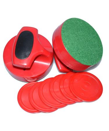 Air Hockey Red Replacement Pucks & Slider Pusher Goalies for Game Tables, Equipment, Accessories (2 Striker, 6 Puck Pack) Pro-Series