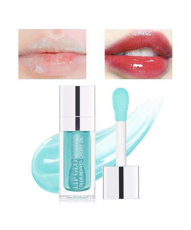 Prreal Tinted Lip Oil Plumping Lip Gloss Hydrating Lip Glow Oil Lip Care Moisturizing Clear Toot Lip Oil for Dry Lips Nourishing Water Glossy Glass Lip Oil Gloss Non-Sticky Shine Lip Tint (Blue)