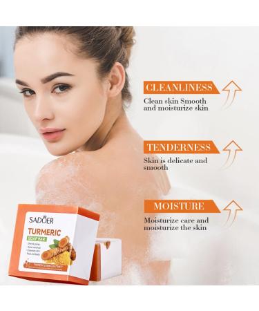 Buy Natural Turmeric Soap Bar & Cleansing Pads | Handmade Face & Body Soap with 30 Facial Sponges - Smoother Skin for Men & Women - Buy Online on GoSupps.com