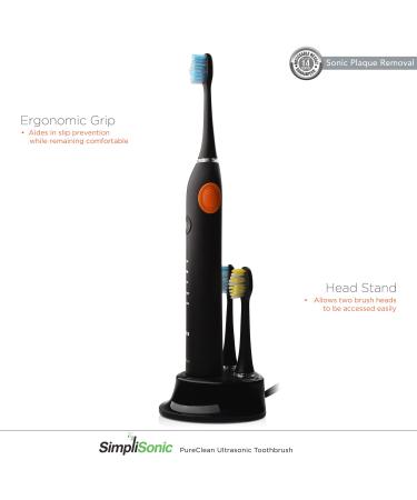 SimpliSonic Ultrasonic Rechargeable Electric Toothbrush Premium Package with 12 Heads (Black) - Best Deals Online - Buy Online on GoSupps.com