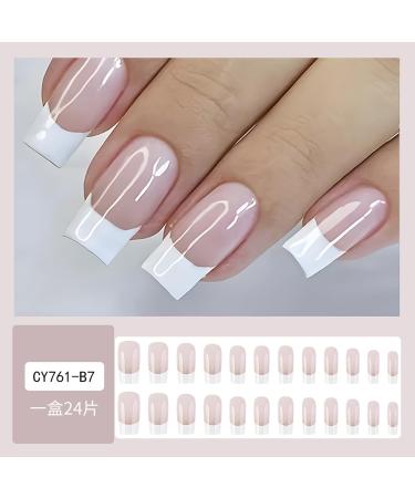 White French Tip Press on Nails Medium Length Nude Pink Glossy Full Cover Acrylic 24PCS Reusable Stick on Nails for Women & Girls - Buy Online on GoSupps.com