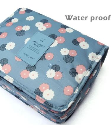 Travel Hanging Toiletry Bag for Women - Waterproof Cosmetic Organizer with Blue Flowers Design - Buy Online on GoSupps.com