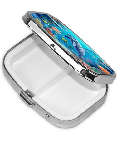 Seabed Coral Fish Dolphins Small Pill Case - 2 Compartment Travel Organizer | Cute Pill Box for Purse & Gifts - Buy Online on GoSupps.com