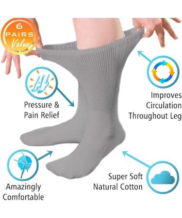 Diabetic Crew Socks - 36 Pairs Gray (Size 10-13) | Breathable Cotton, Loose Fitting, Non-Binding Top Design for Comfort, Improve Foot Circulation and Painful Swollen Feet Relief - Buy Online on GoSupps.com