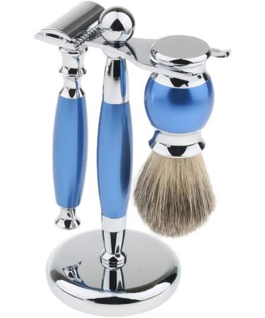 Luxury Blue Shaving Set - Safety Razor Brush & Alloy Stand | Premium Grooming for Men - Buy Online on GoSupps.com