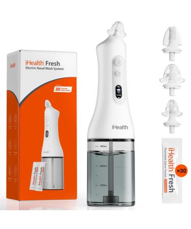 iHealth Electric Nasal Irrigation System for Adults & Kids Gentle Sinus Rinse for Rhinitis & Sinusitis Relief 400ml Easy-Clean Large Tank Water Temperature Measurement 30 Premixed Saline Packets 30 PCS