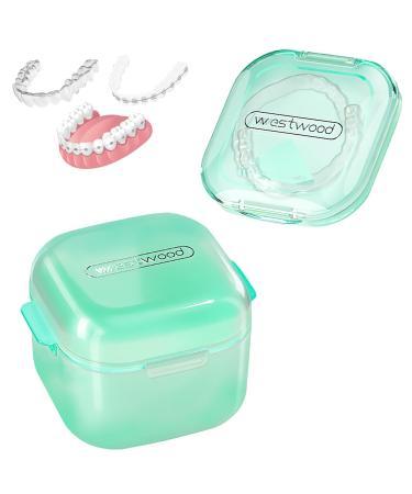 Loquick Denture Box with sieve portable container and storage boxing for false teeth hygienic denture container prosthetic dose for false teeth storage cleaning (green)