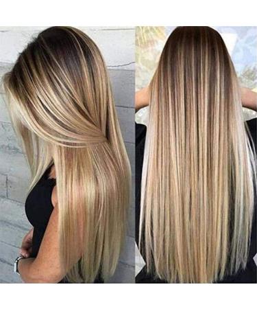 JOUKAYEA Long Ombre Brown Blonde Wig | Synthetic Straight Highlight Dirty Blond Wig for Women | Golden Hispanic Ladies Realistic Hair Replacement - Buy Online on GoSupps.com