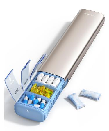 Vaydeer 7 Day Weekly Pill Organizer Metal Travel Pill Case Large Capacity Daily Cute Pill Box for Supplements Pills Vitamins and Medication (Champagne)