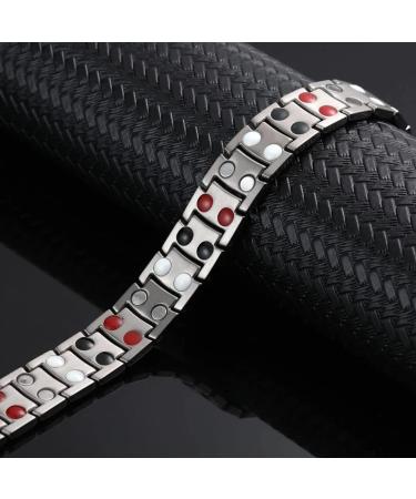 Vicmag Men Magnetic Bracelet | Titanium Steel Double Row 3500 Gauss Wristband | Adjustable & Gift Box Included | Silver Gold 4 Elements - Buy Online on GoSupps.com