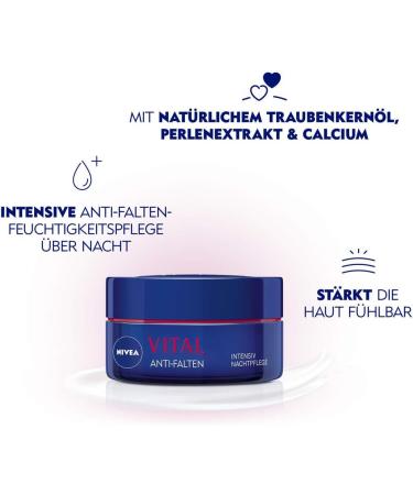 NIVEA Vital Intensive Night Cream (50 ml) Rich Moisturiser with Calcium Pearl Extracts and Natural Grape Seed Oil Regeneration of the Skin Overnight Anti-Wrinkle Night Cream - Buy Online on GoSupps.com
