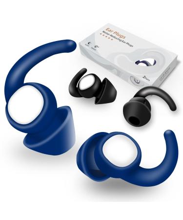 Ear Plugs for Sleeping Reusable Silicone Earplugs for Hearing Protection 2 Pairs Noise Canceling Earplugs Waterproof EarPlugs Suitable for Sleeping Swimming Studying Traveling Concerts Black & Blue