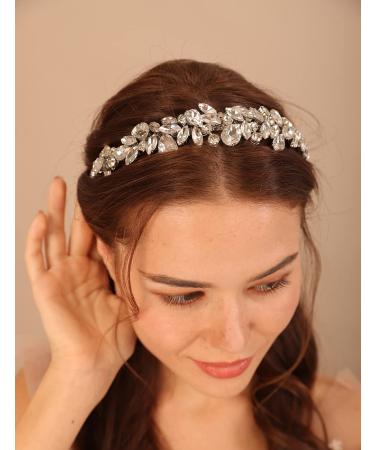 Teyglen Wedding Rhinestone Crystal Headband Hair Band Handmade Full Crystal Hair Hoop Bridal Wedding Gold Silver Headpieces Hair Accessories for Women Girl (Gold)