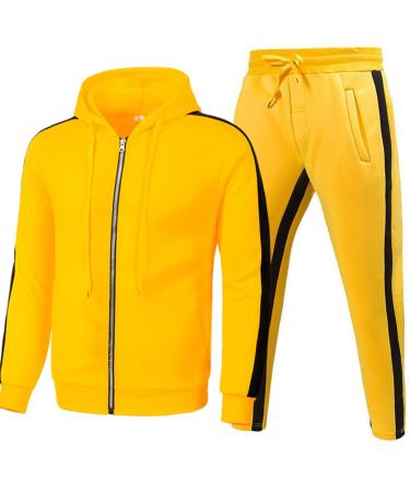 Hanxiulin men's training suits long jogging suit men polyester suit sweatshirt autumn and winter leisure clothes sports pants and training jacket yellow XXL