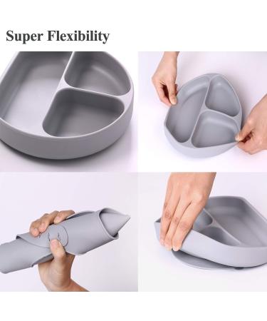 Baby Silicone Suction Divided Plate | Non-Toxic BPA-Free | Waterproof & Dishwasher Safe | Easy Clean Up | Gray - Buy Online on GoSupps.com