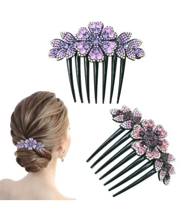 2 Pcs Vintage Flower Hair Side Combs Clip Rhinestone Hair Combs for Women Decorative Combs Hairpins Hair Accessories Hair Tools Wedding Party Daily