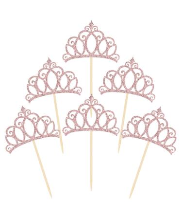 Donoter 48 Pieces Rose Gold Glitter Princess Crown Cupcake Toppers Picks for Birthday Baby Shower Party Cake Decorations