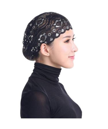 Women Hijab Hat Lace Underscarf Head Islamic Cover Bonnet Cap Scarf Muslim Baseball Cap Charms Black One Size