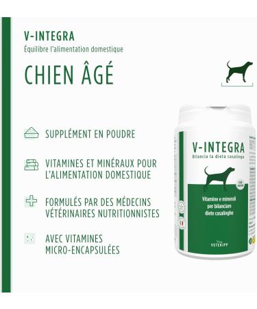V-INTEGRA Senior Dog - Complete Supplement Rich in Vitamins and Minerals for Homemade and Barf Ration of Senior Dogs - 200 g - Made in Italy - Buy Online on GoSupps.com