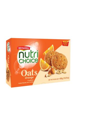 BRITANNIA NutriChoice Oats Cookies 8 Family Packs - 3.6kg (6 x 75g 450g per Family Pack) | Orange Flavor | Ideal for Breakfast and Tea Time Snacks