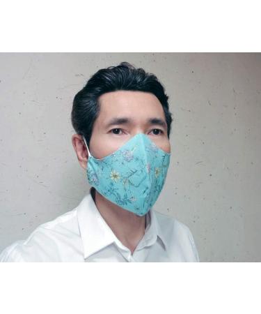 2Pack 100% Cotton Reusable Washable Adjustable Metal Strip Face Mouth Mask Double Layer Anti-Dust Fashion Flower Outdoor Cloth Cover Sky Blue - Buy Online on GoSupps.com