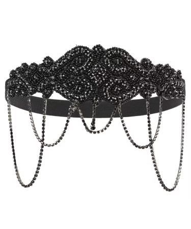 HinyBoeh 1920s Flapper Headband - Great Gatsby Rhinestone Chain - Roaring 20s Black Headpiece for Women - Buy Online on GoSupps.com