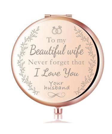 z-crange to My Beautiful Wife Never Forget That I Love You Rose Gold Compact Mirror for Wife Unique Mother's Day Birthday Wedding Keepsake Gift for Wife from Husband