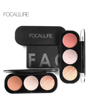 FOCALLURE 3 Types 3 Colors Blush Highlighter Bronzer Palette Contour Shadow Powder Face Mankeup(3)